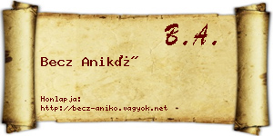 Becz Anikó névjegykártya
